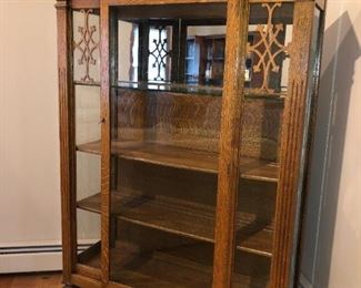 Antique Oak Display cabinet with mirrored interior on top