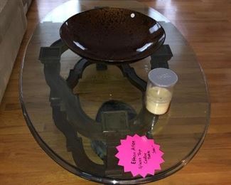 Ethan Allen coffee table and large hammered look bowl
