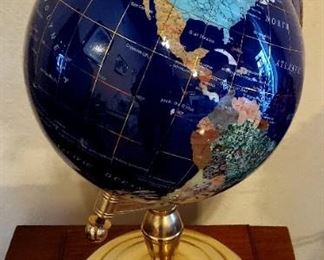 Large Lapis Lazuli globe with gemstones - John Hagee Ministries "All the Gospel to all the World" - Globe is removable from base