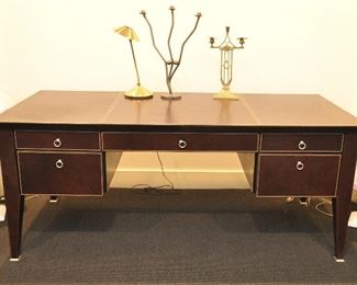 Brown leather upholstered desk