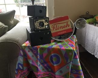 Parker bros game, Pucci scarf (stain) vintage cameras