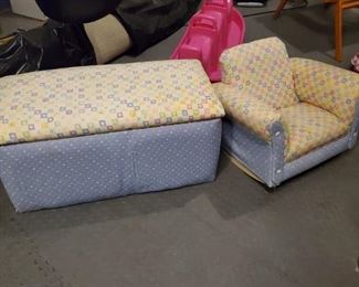 Cushioned kids rocker and cushioned toy chest