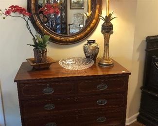 Mahogany Sheraton Chest with Pencil Inlay.  