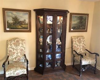 Throne Chairs, Heritage by Henredon Lighted Curio, Oil Paintings