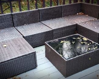 Out sunny patio set complete with full Navy Cushions