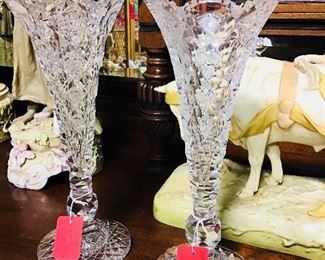 Pair "Queens" Pattern American Brilliant Period (ABP) Cut Glass Vases