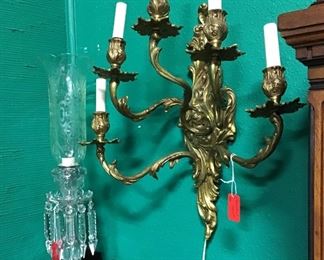 Brass Wall Sconce and Baccarat Hurricane