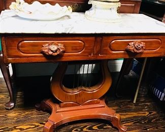 Lyre Base Marble Top Table