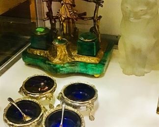 Malachite and Bronze Inkwell