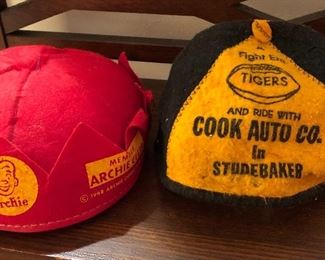 Old beanies, advertising hats