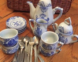Vintage blue white tea set