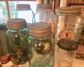 So many great Ball jars; some advertising and unique shapes