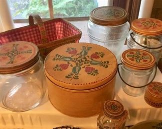 Large selection of vintage tile painted jars, racks, tins, mirrors and much more