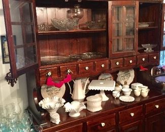 Hutch, milk glass, square cake plate