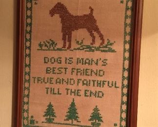 Vintage framed dog cross stitch