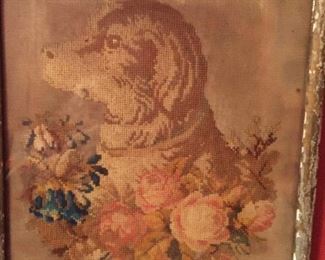 Framed needlepoint dog