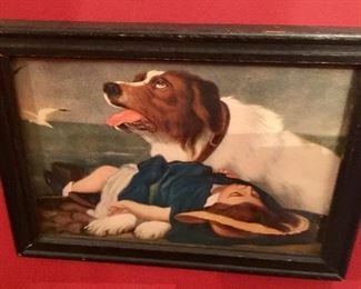 St Bernard with girl framed picture