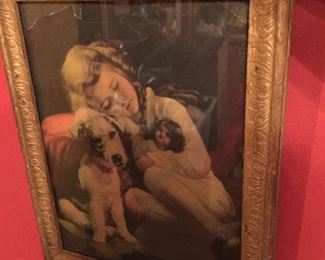 Framed dog and girl picture