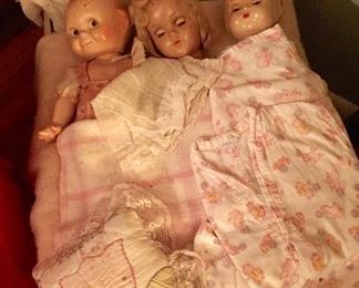 Vintage dolls: Kewpie in old doll bed