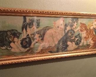 Yard long antique kittens at play