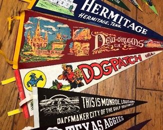 Vintage pennants and Texas A & M. We have vintage Disney one but it’s not in this photo