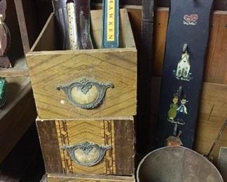 Coca Cola, old drawers, tin buckets, folk art peg board