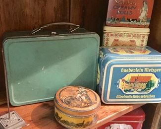 Old lunchbox and more vintage tins.
