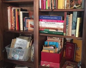 Cookbooks in vintage primitive cabinet