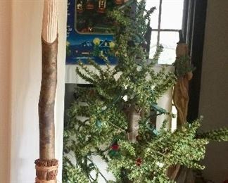 Santa broom and really great skinny primitive tree.
