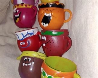 70s Kool Aid Cups Goofy Grape, Rootin' Tootin' Raspberry, Freckle-Face Strawberry, Loud -Mouth Lime, Jolly-Olly Orange and Choo Choo Cherry