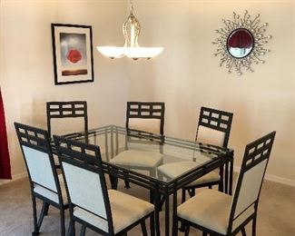 Rectangular Black Metal w/glass top Dining Table & 6 Chairs - $195