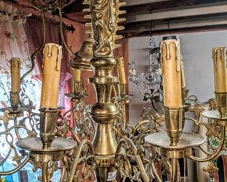 Bronze religious-themed chandelier from Belgium.