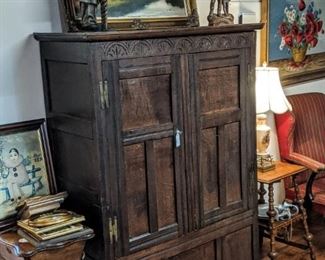 Very early rustic clothing armoire fully functional with rack inside for clothing. Pegged joinery.. late 1700s to early 1800s.