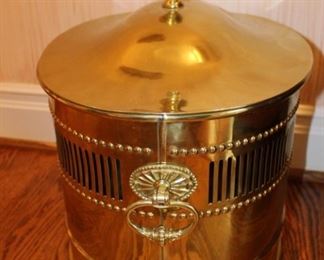 Beautiful handle detail on brass coal hod.