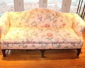 Chippendale style, camel back floral sofa 75" wide
