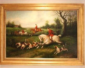 Hunt painting measures 30 1/2" x 42 1/2".