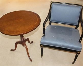 Tilt top table shown with directoire chair.
