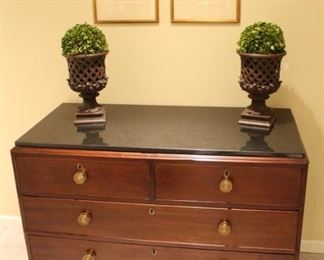 Georgian splay leg w/black marble top chest of drawers 24"D x 51"W x 35 1/2" H.