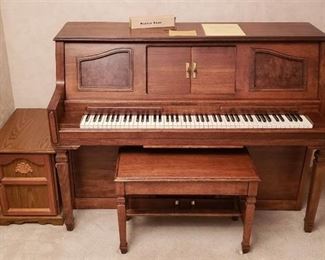 Duo/Art Player Piano made by Aeolian Corp. - includes Bench, Cabinet (holding rolls) and 42 player piano rolls