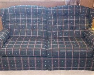 Lazy boy Green Plaid 2 Cushion Sleeper Couch (74 in. long) with Pull out Lazy Boy Full Size Supreme Comfort Mattress (seems fairly new)