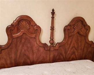 Dark Wood Scallop Design 3 Post Headboard - 60 in. wide (can be used for full or queen bed) - mattress set not Included