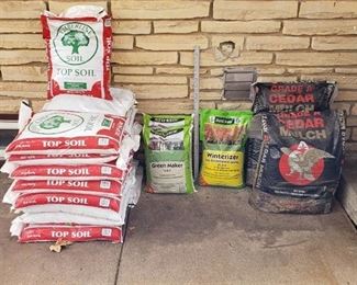 Lot of Outdoor Bagged Top Soil (17), Cedar Mulch (2), and Ferti-Lome Fertilizer (3)