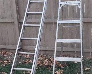 Lot of 2 Ladders - Montgomery Wards 20 ft. Extension (one clip broken) and Werner 6 ft. Step Ladder
