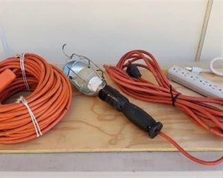 Lot of Drop Light (works), Extension Cord, and Power Strip