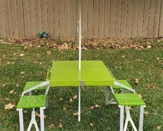 Vintage Leisure Plastic Fold Up Table and Umbrella
