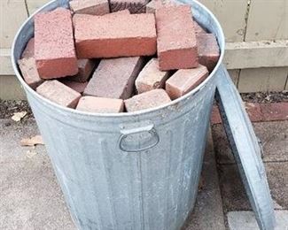 33 Gallon Galvanized Trash Can Full of Used Paver Bricks - too numerous to count
