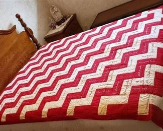 Handmade Chevron Quilt with Signatures 61 in. x 85 in.