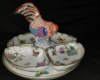 Herend Hungary Rothschild Bird 
hors d'oeuvres relish tray 
Stunning Piece. Remove relish trays and you could use as a desert server