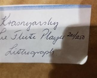 Krasnyansky "The Flute Player" Lithograph 