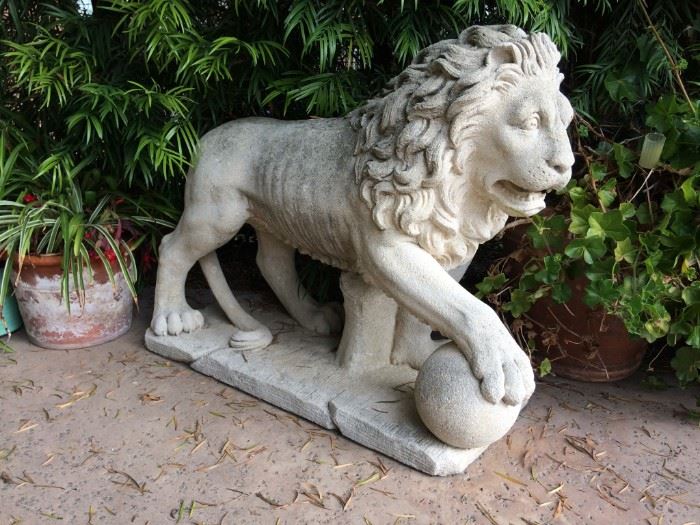 Pair of Early 20th Century Large 36" Lions.